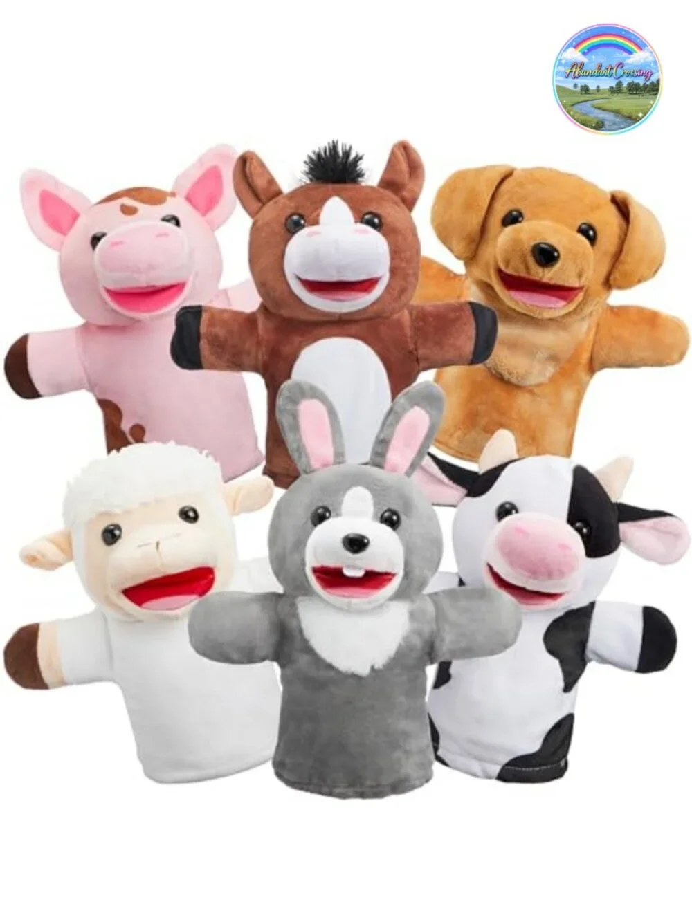 6Pcs Animal Hand Puppets Set with Working Mouth, Soft Fabric Plush, Toddler Toy